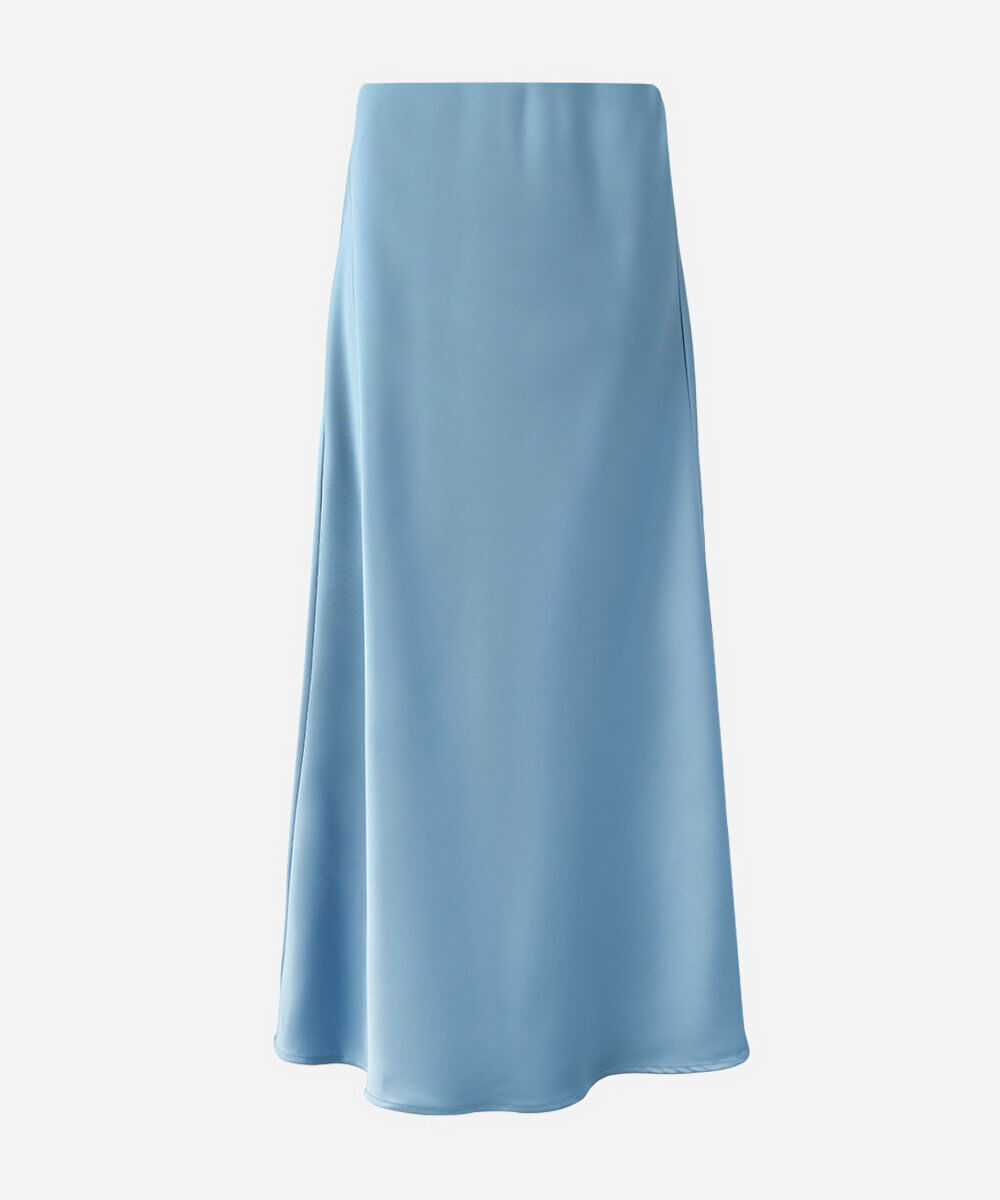 saia midi feminina acetinada azul