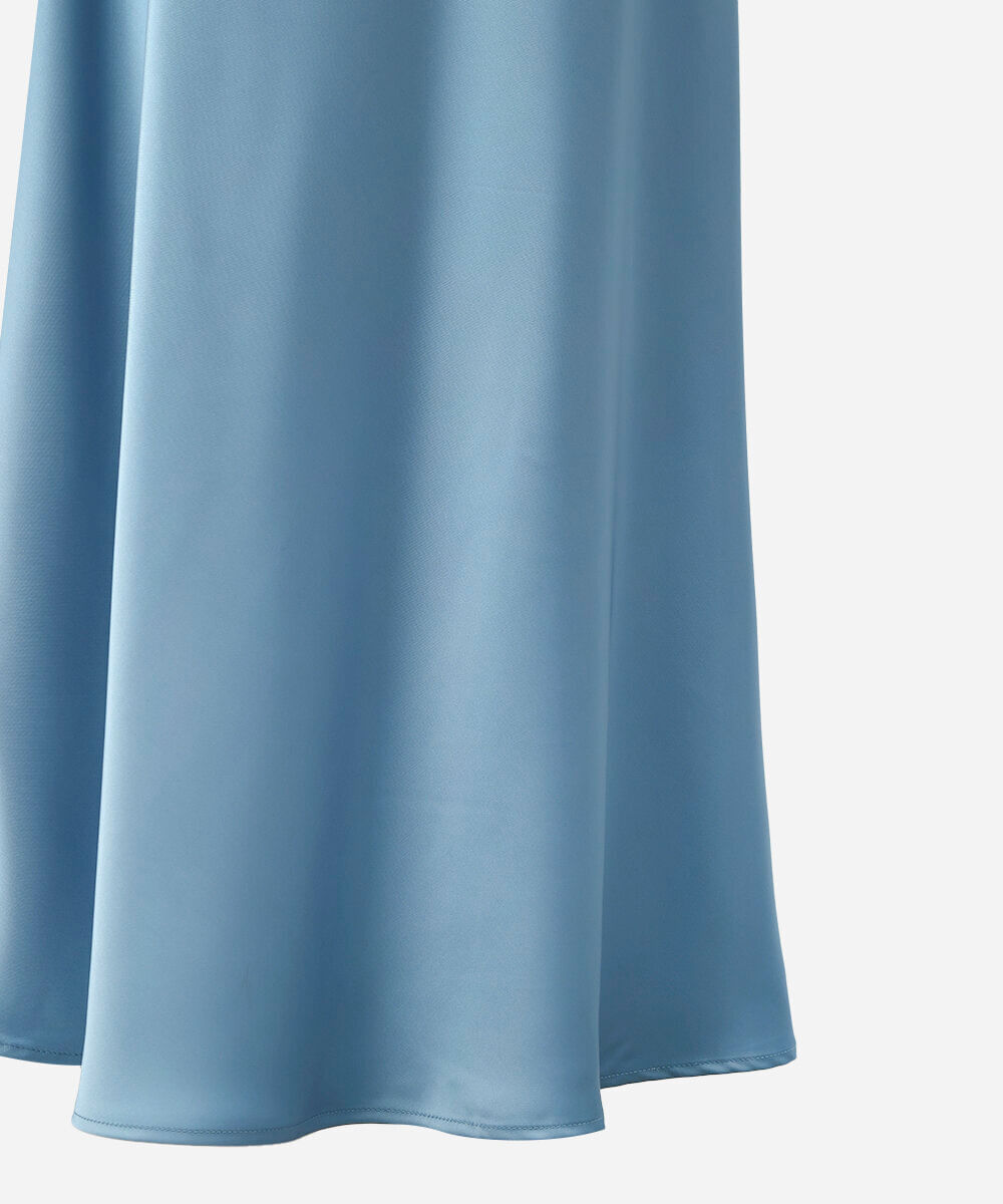 saia midi feminina acetinada azul