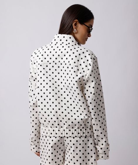 jaqueta feminina de sarja gola funnel neck poá mindset off white