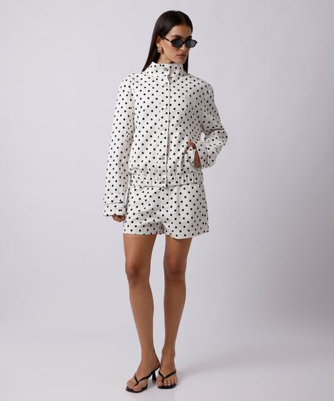 short feminino de sarja poá mindset off white