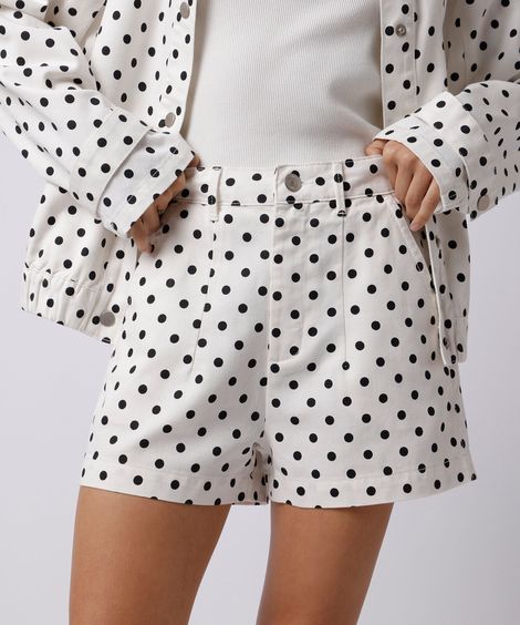 short feminino de sarja poá mindset off white