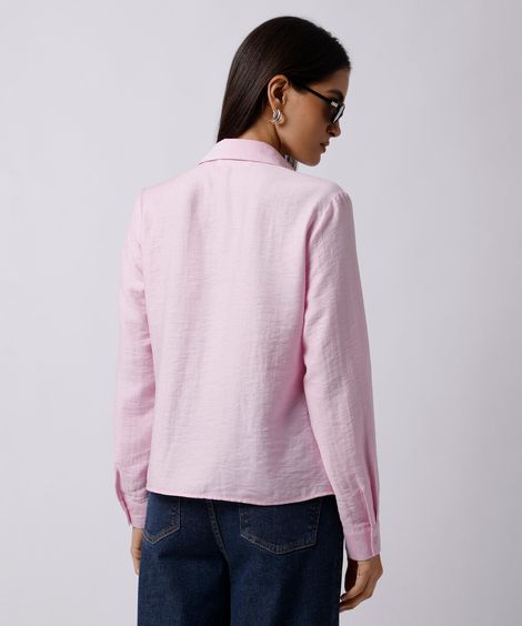 camisa feminina com linho manga longa texturizada mindset rosa