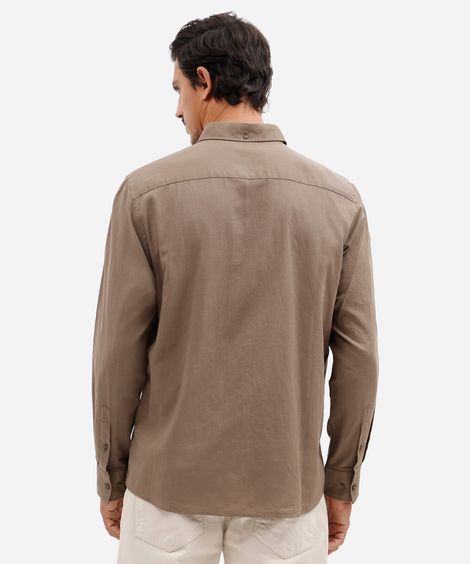 camisa masculina de algodão manga longa com bolso bege