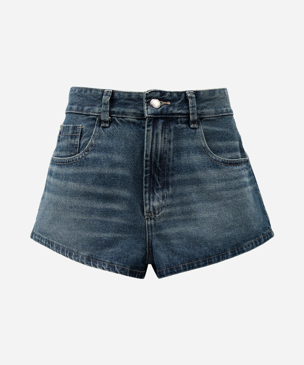 short curto feminino jeans cintura alta azul