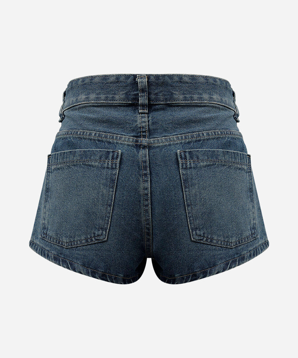 short curto feminino jeans cintura alta azul