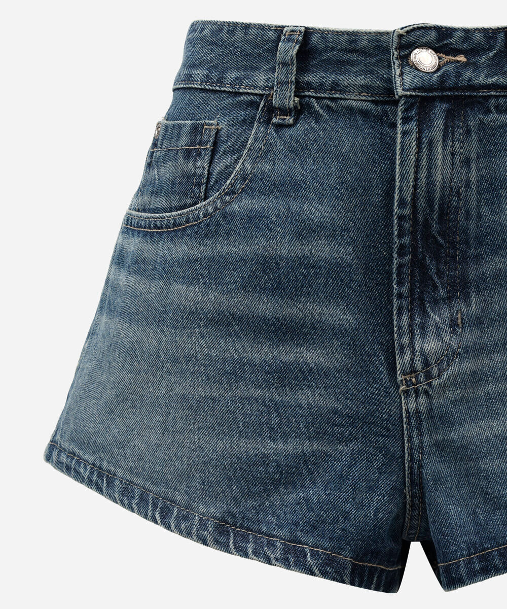 short curto feminino jeans cintura alta azul