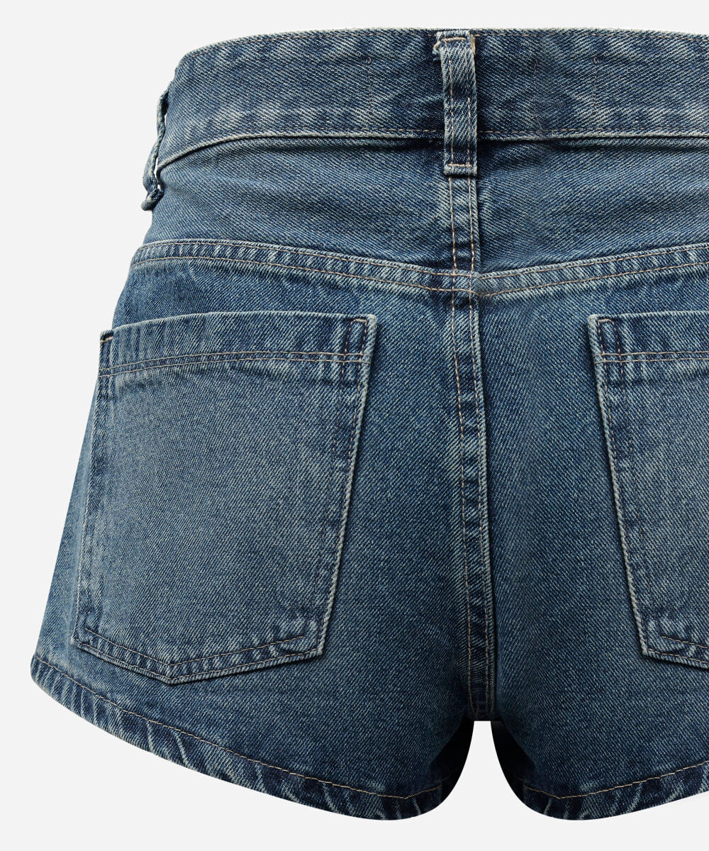 short curto feminino jeans cintura alta azul