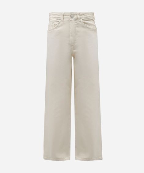 calça wide leg feminina de sarja cintura alta bege