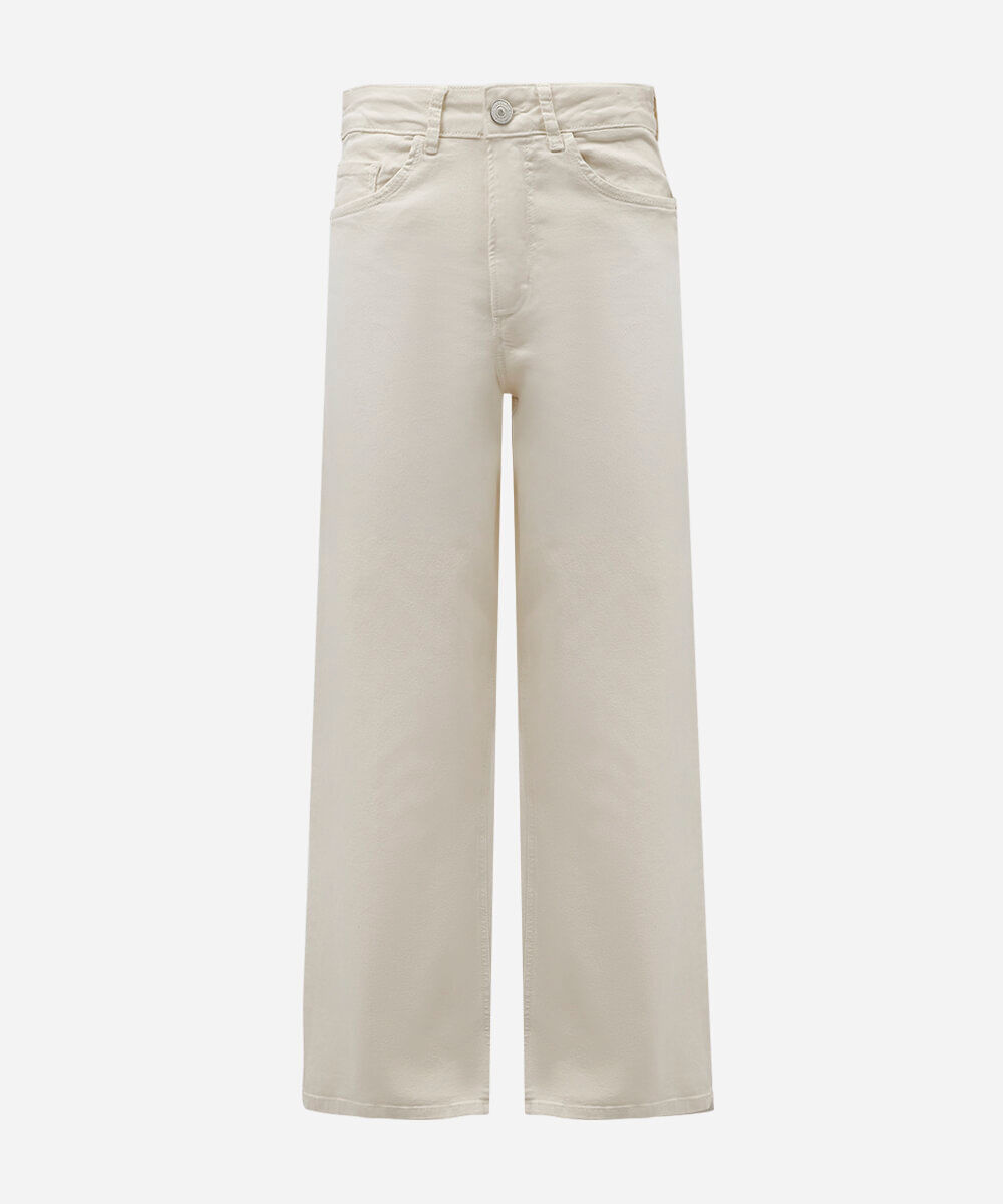 calça wide leg feminina de sarja cintura alta bege