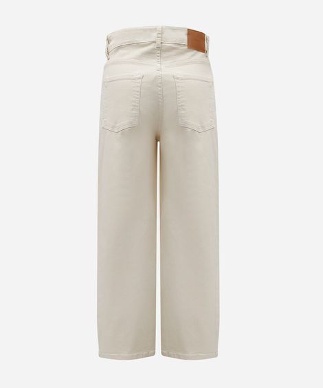 calça wide leg feminina de sarja cintura alta bege