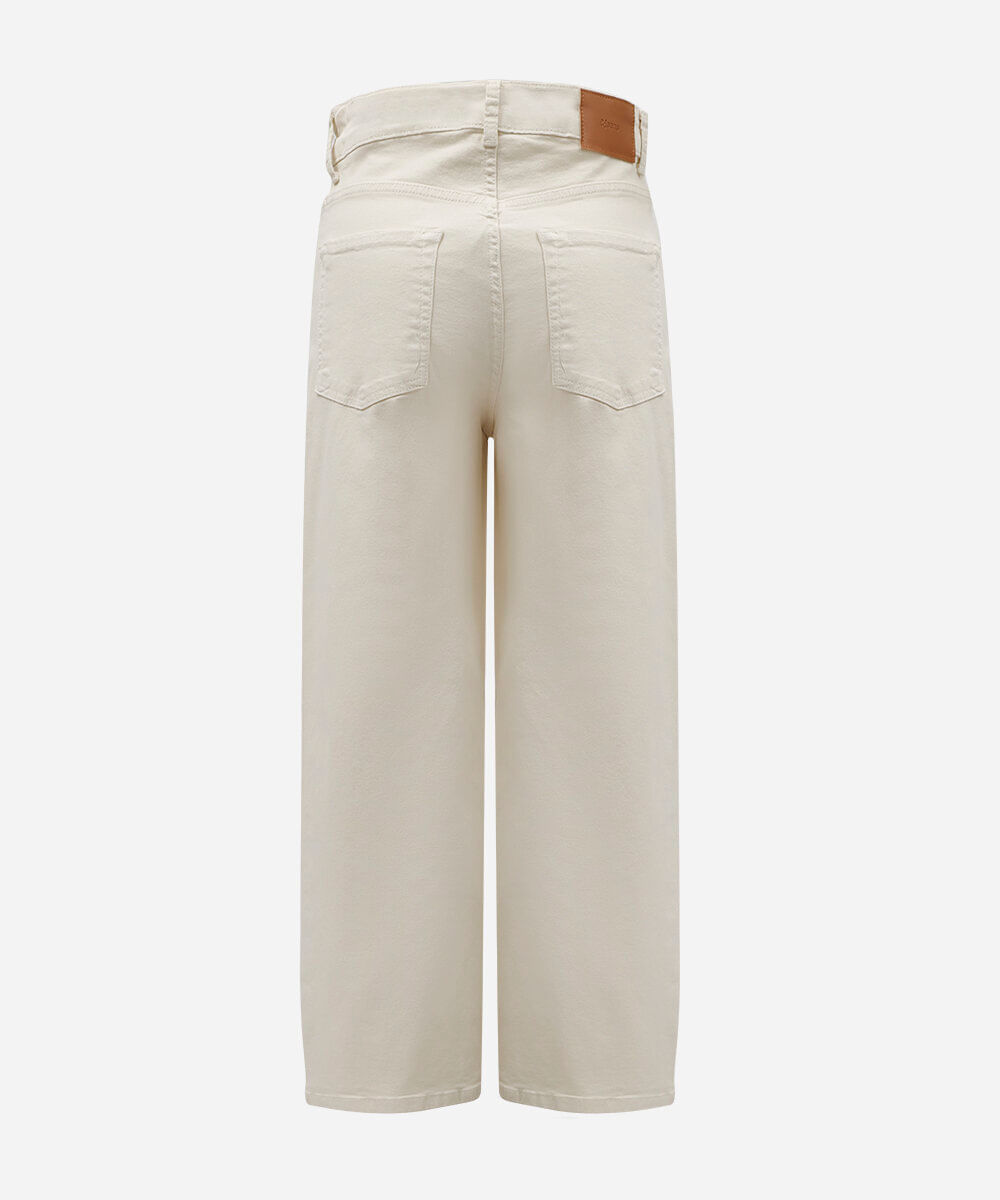 calça wide leg feminina de sarja cintura alta bege