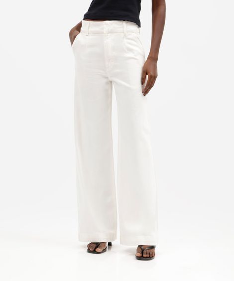 calça wide leg feminina de sarja cintura alta off white