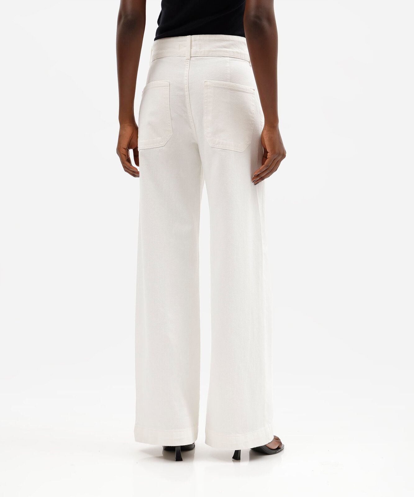 calça wide leg feminina de sarja cintura alta off white