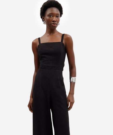macacão feminino de viscose com recorte preto