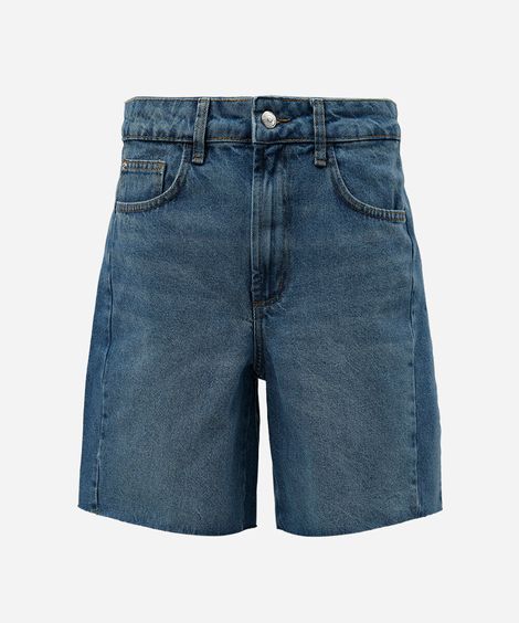 bermuda feminina jeans cintura média azul