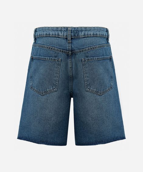 bermuda feminina jeans cintura média azul