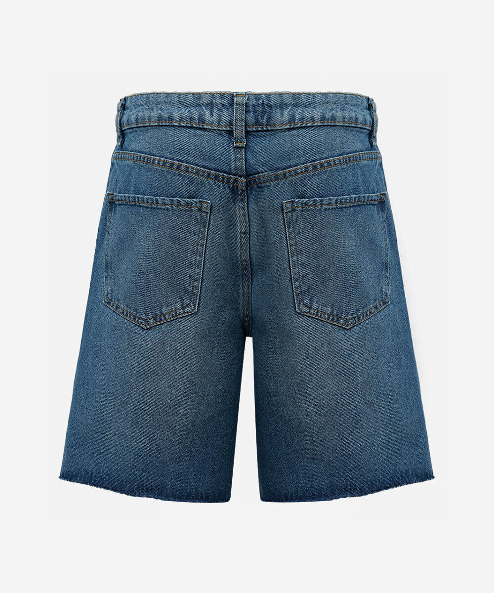 bermuda feminina jeans cintura média azul