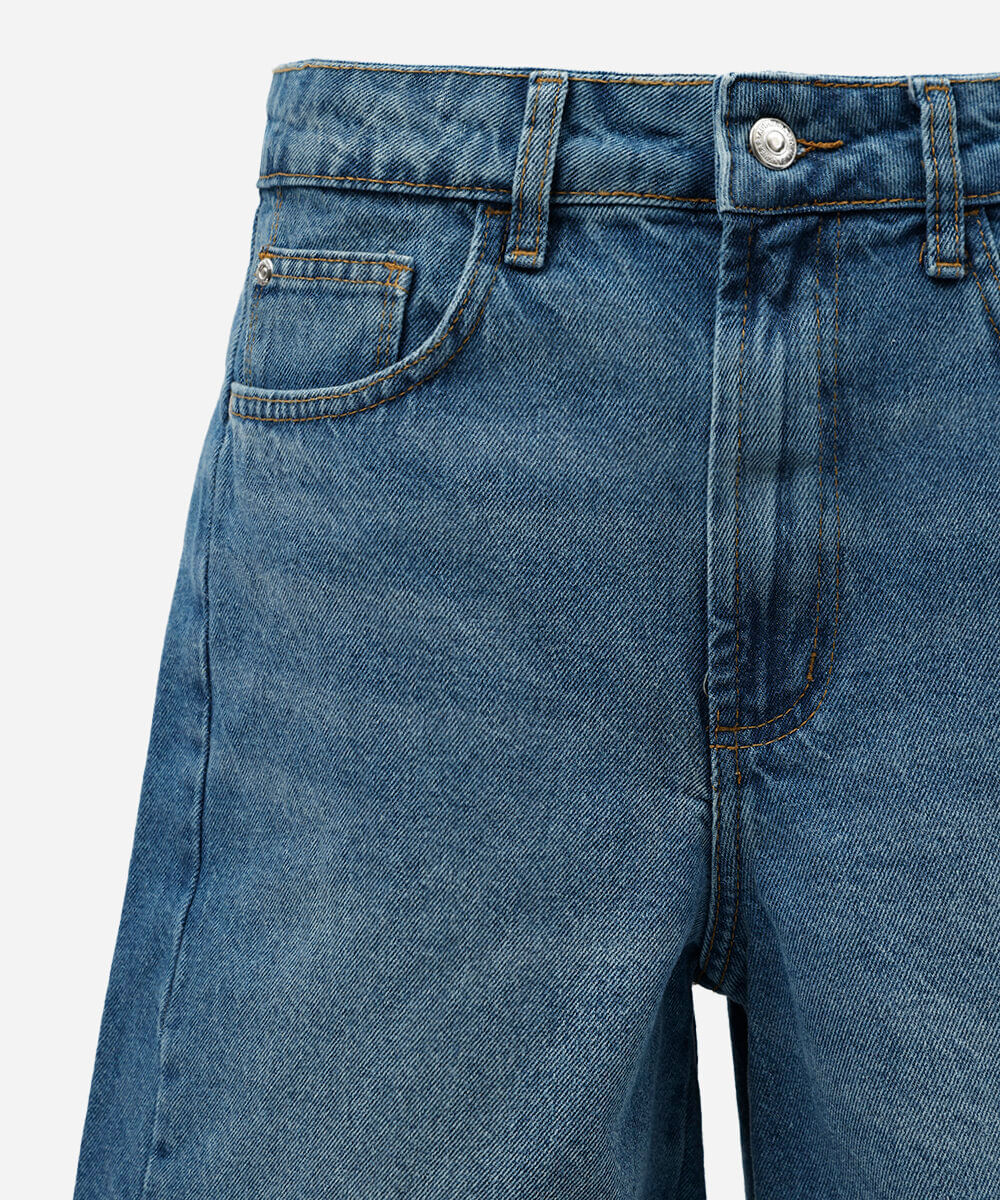 bermuda feminina jeans cintura média azul