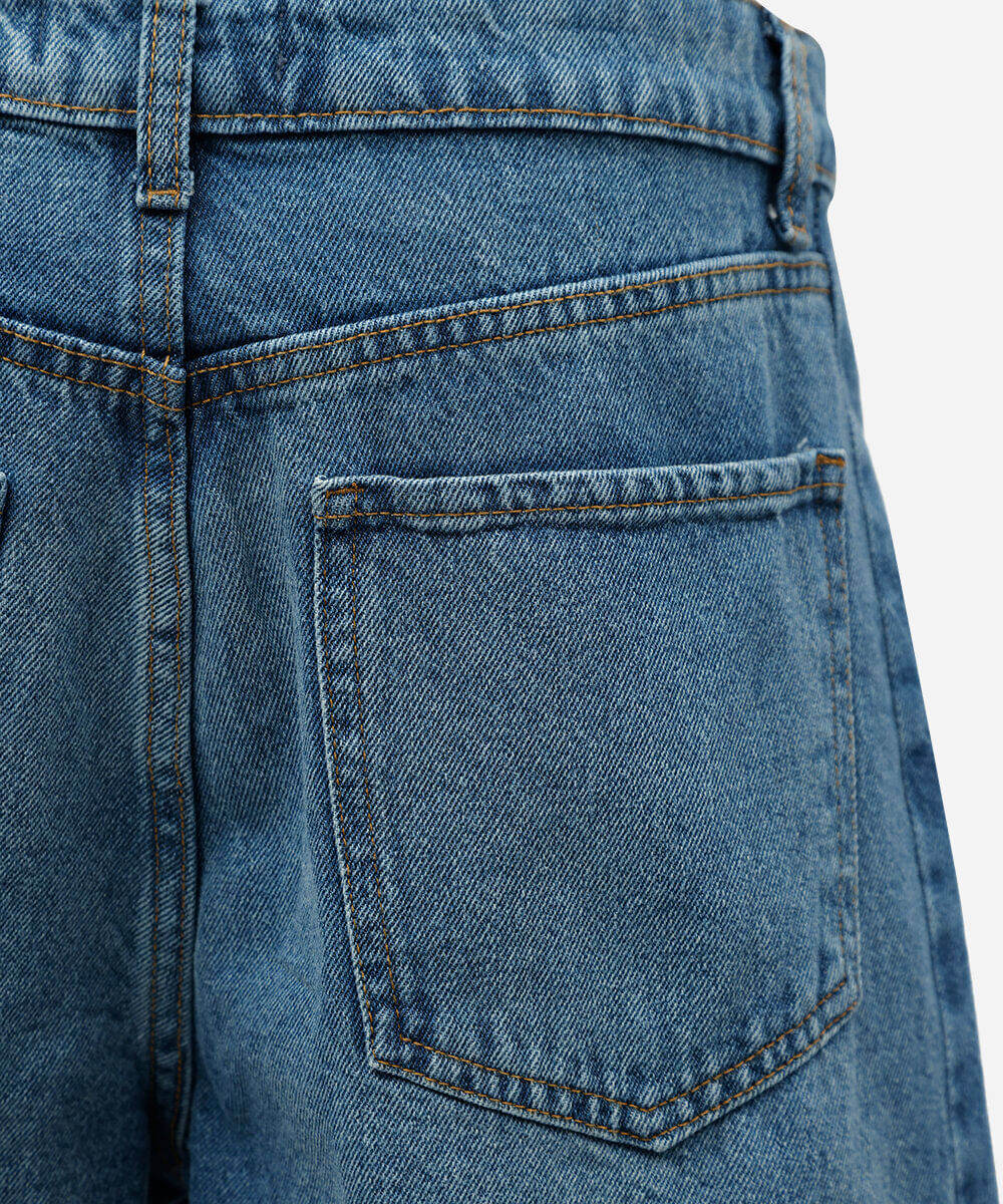 bermuda feminina jeans cintura média azul
