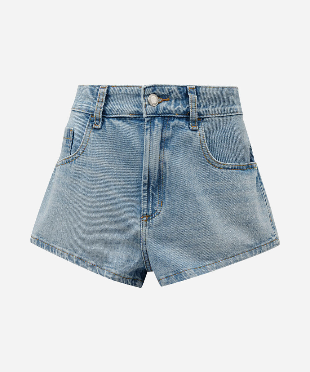 short curto feminino jeans cintura alta azul
