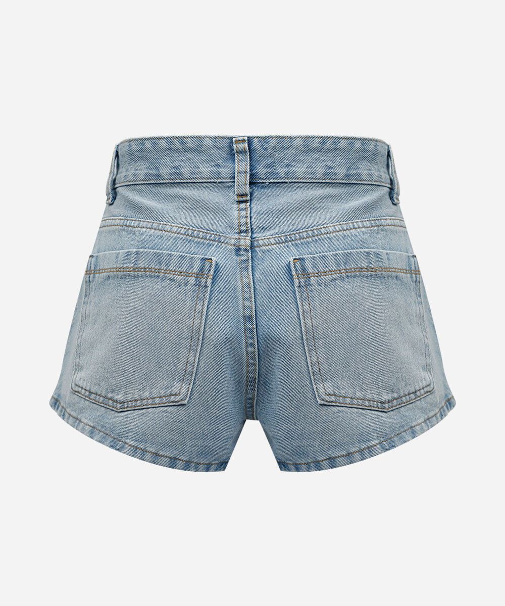 short curto feminino jeans cintura alta azul