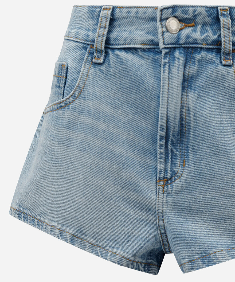 short curto feminino jeans cintura alta azul