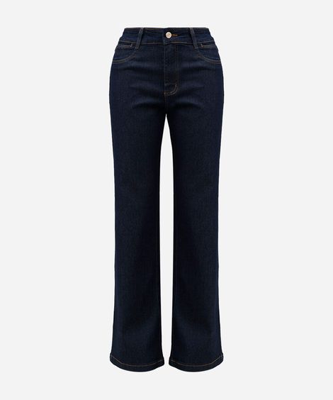 calça reta feminina jeans cintura alta sawary azul