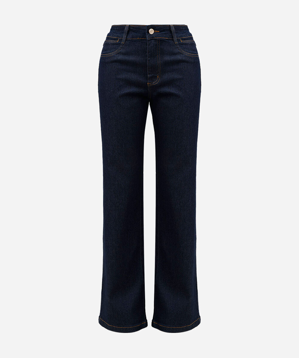 calça reta feminina jeans cintura alta sawary azul