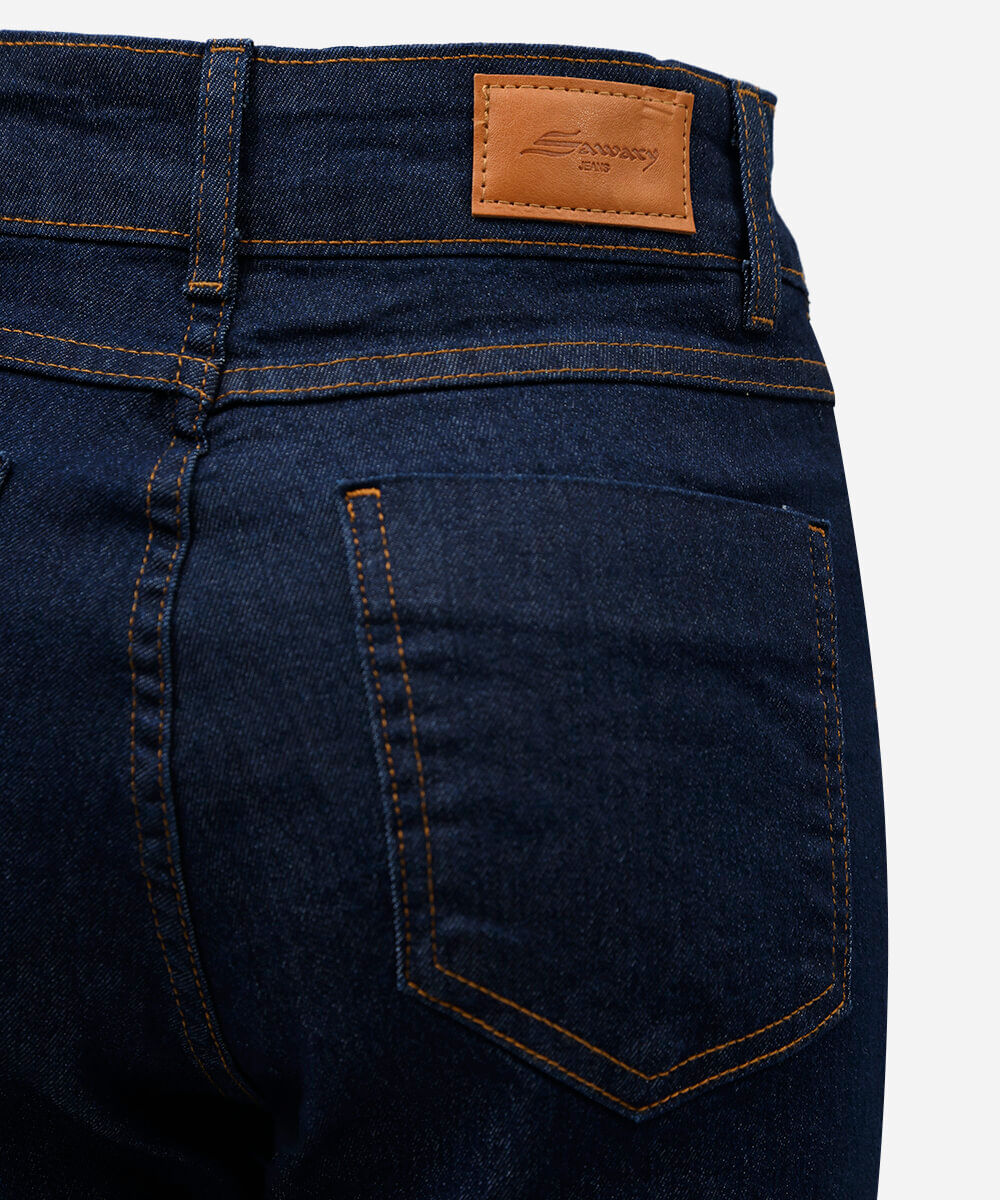 calça reta feminina jeans cintura alta sawary azul