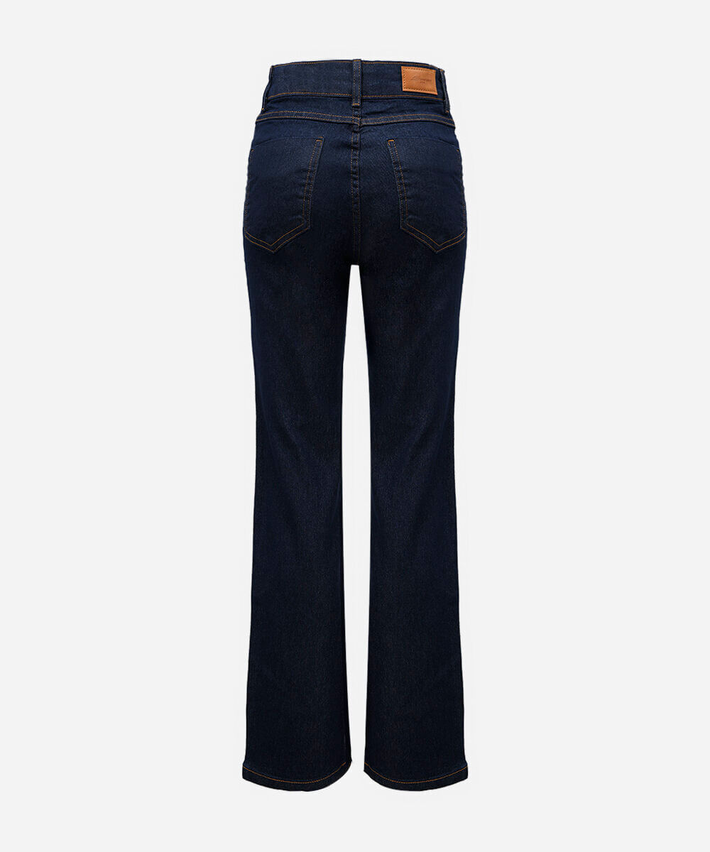 calça reta feminina jeans cintura alta sawary azul