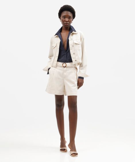 short feminino de sarja com cinto off white