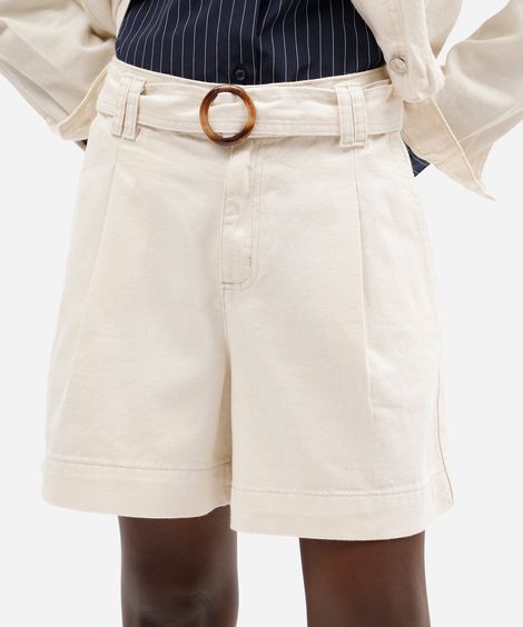 short feminino de sarja com cinto off white