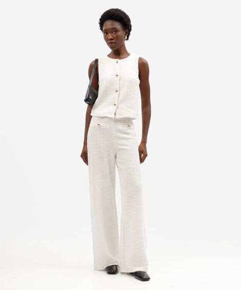 calça reta feminina de alfaiataria em tweed off white