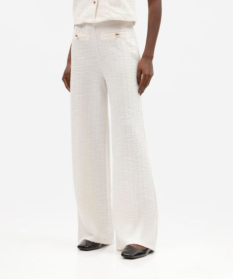 calça reta feminina de alfaiataria em tweed off white
