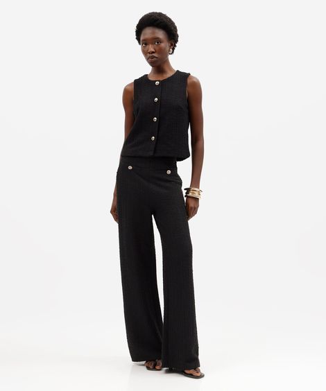 calça reta feminina de alfaiataria em tweed preta