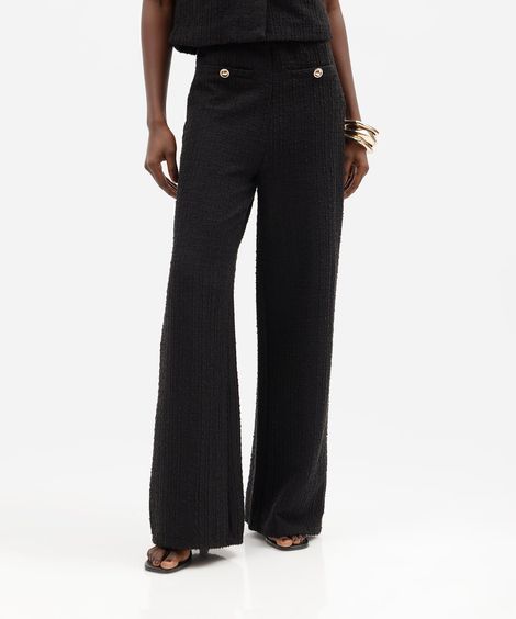 calça reta feminina de alfaiataria em tweed preta