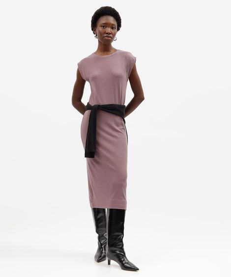 vestido midi  muscle feminino ribana de viscose rosa
