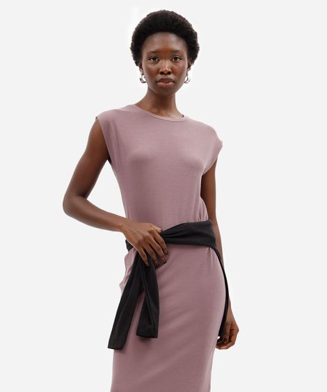 vestido midi  muscle feminino ribana de viscose rosa