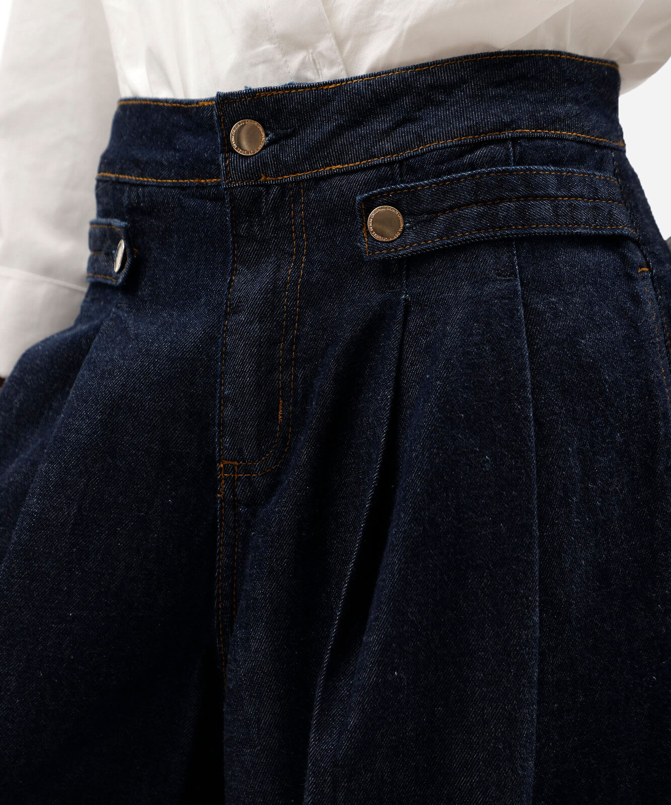 calça pantalona feminina jeans com pregas cintura alta azul