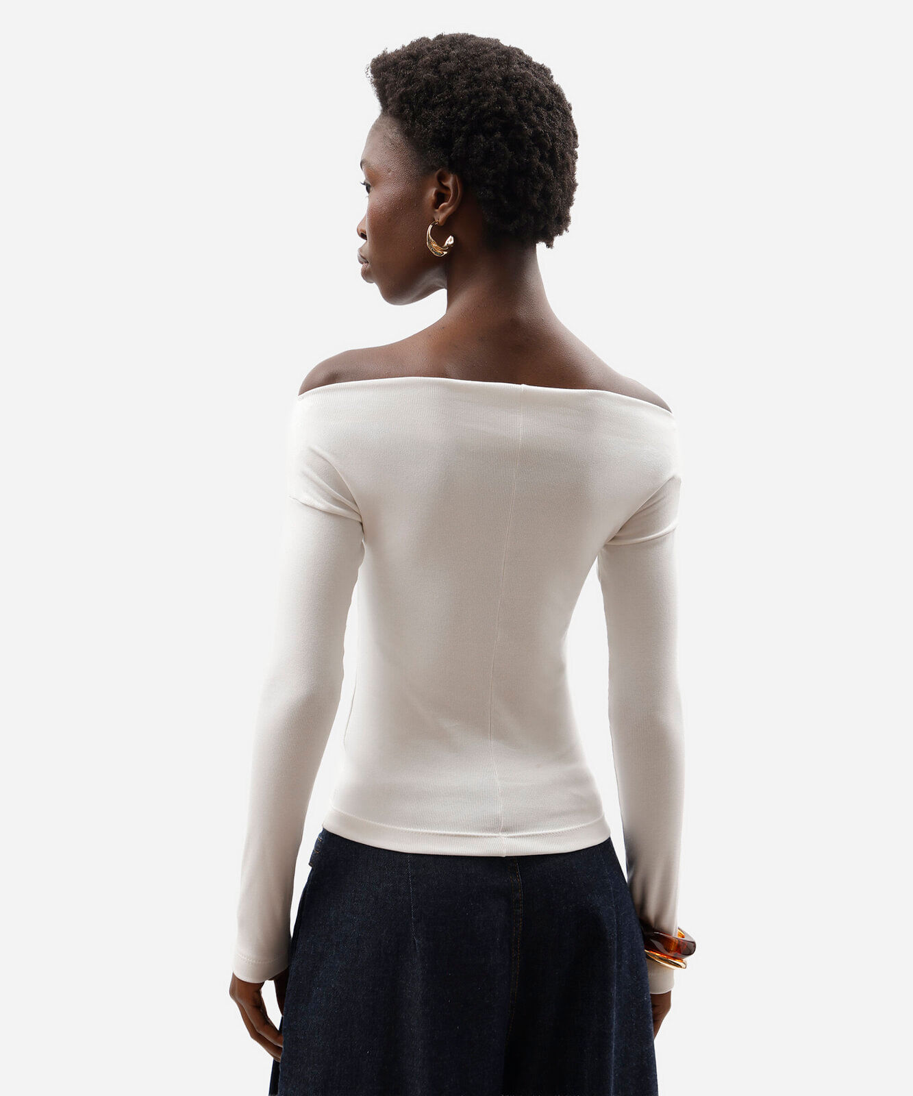 blusa feminina de algodão decote canoa manga longa off white