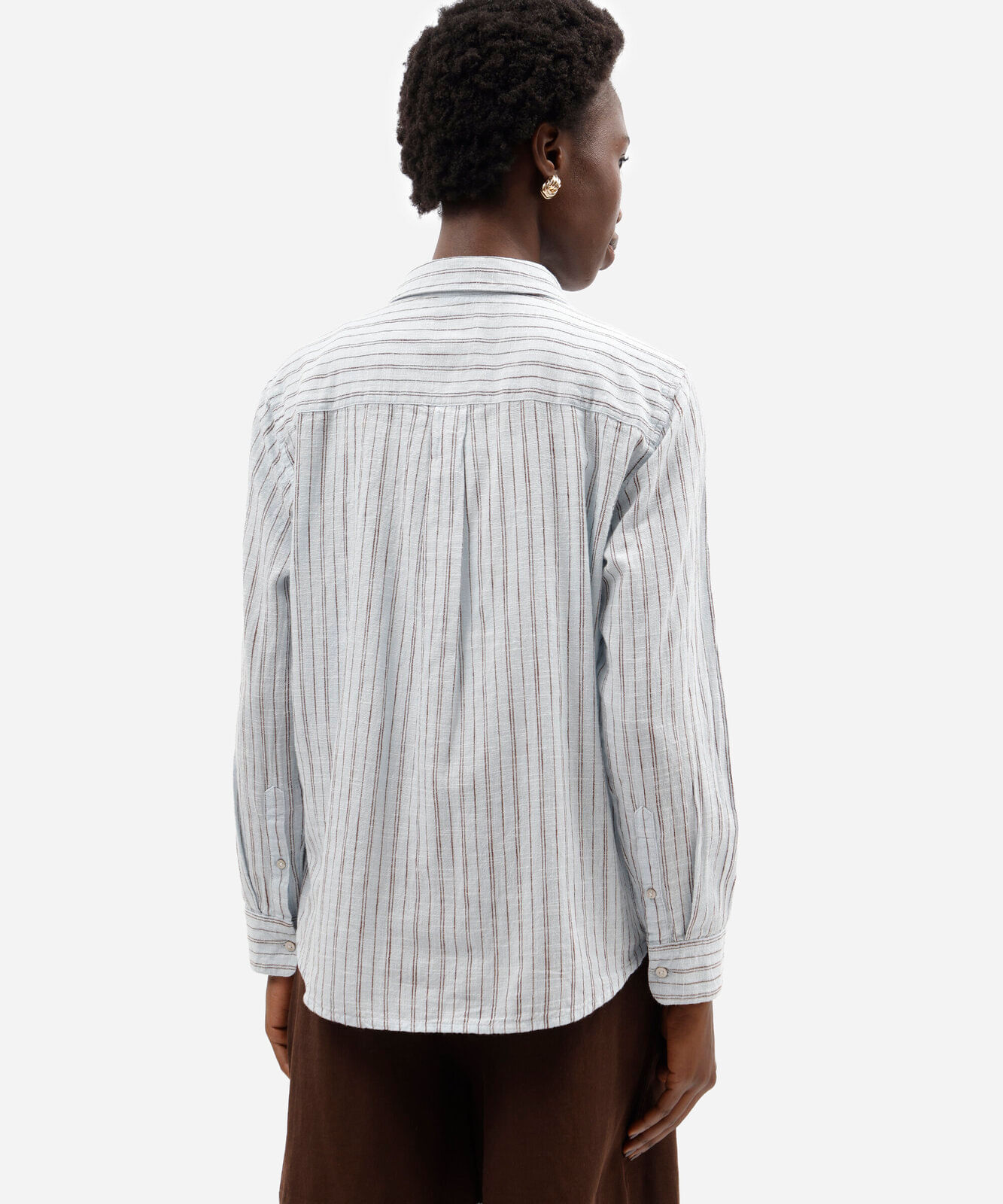 camisa feminina de algodão manga longa listrada azul