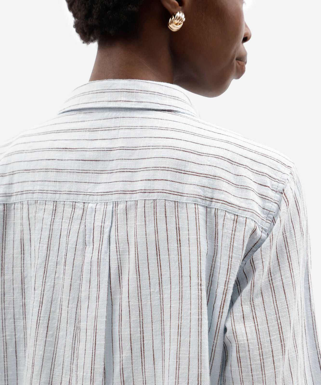 camisa feminina de algodão manga longa listrada azul