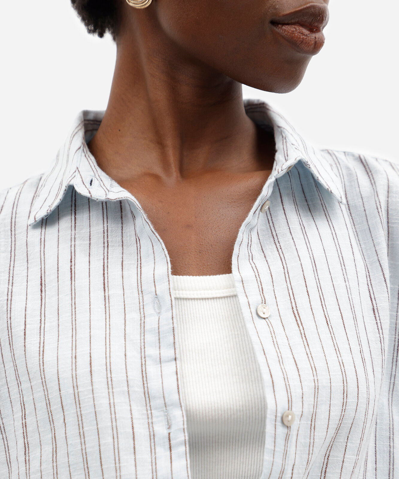 camisa feminina de algodão manga longa listrada azul