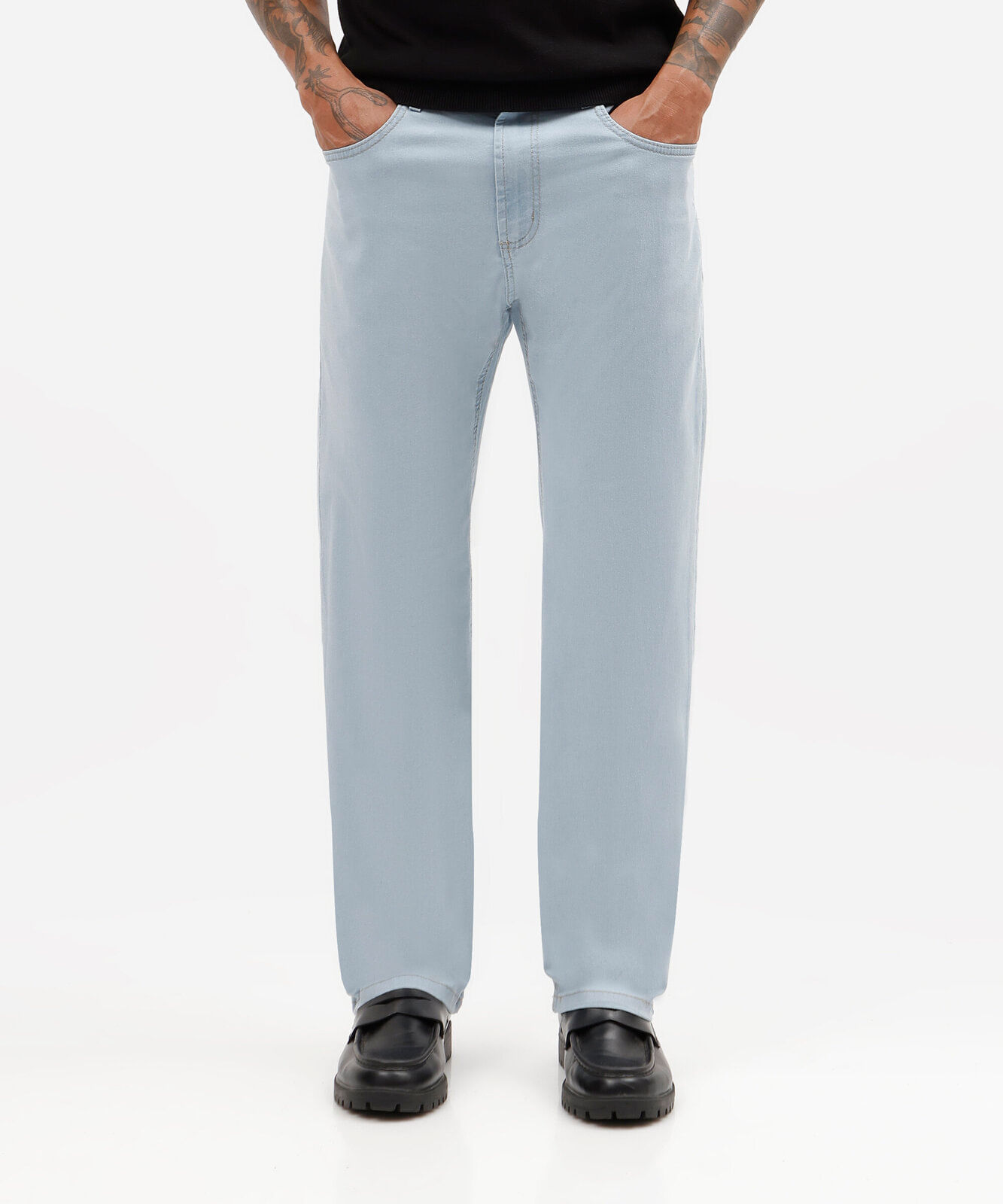 calça reta masculina jeans azul