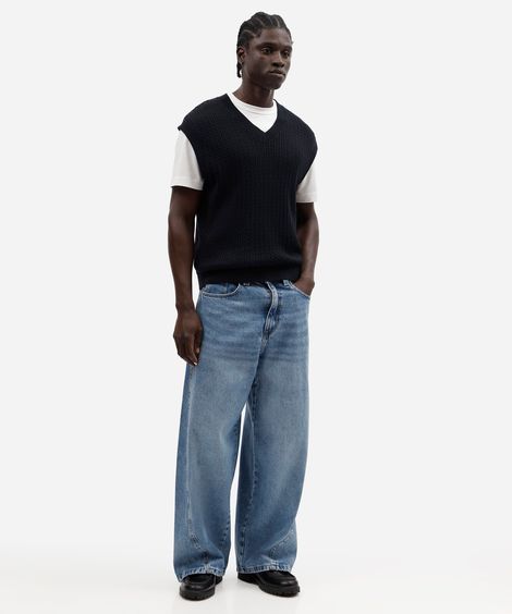 calça masculina mega baggy jeans azul