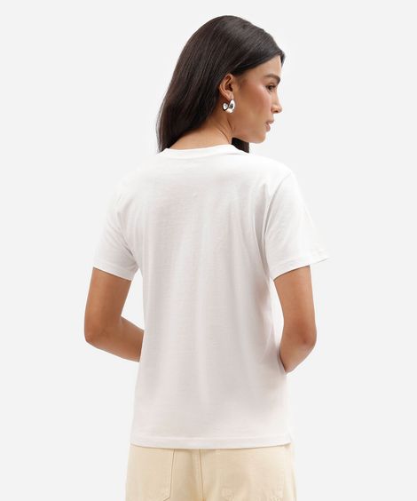 camiseta feminina de algodão manga curta estampada básica off white