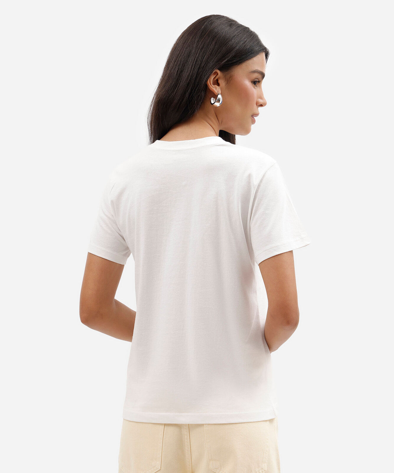 camiseta feminina de algodão manga curta estampada básica off white
