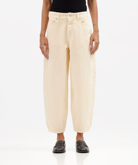 calça baggy feminina de sarja cintura média amarela