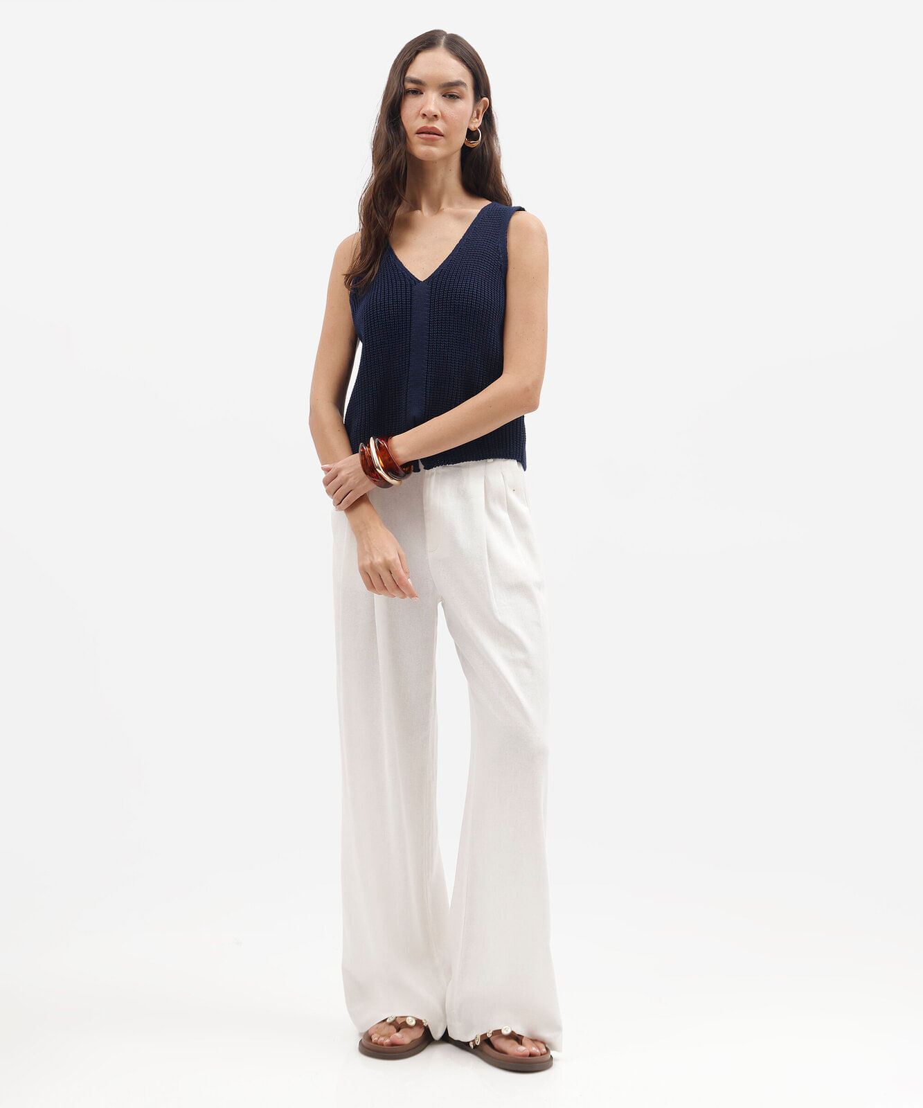 colete feminino de tricot decote v azul