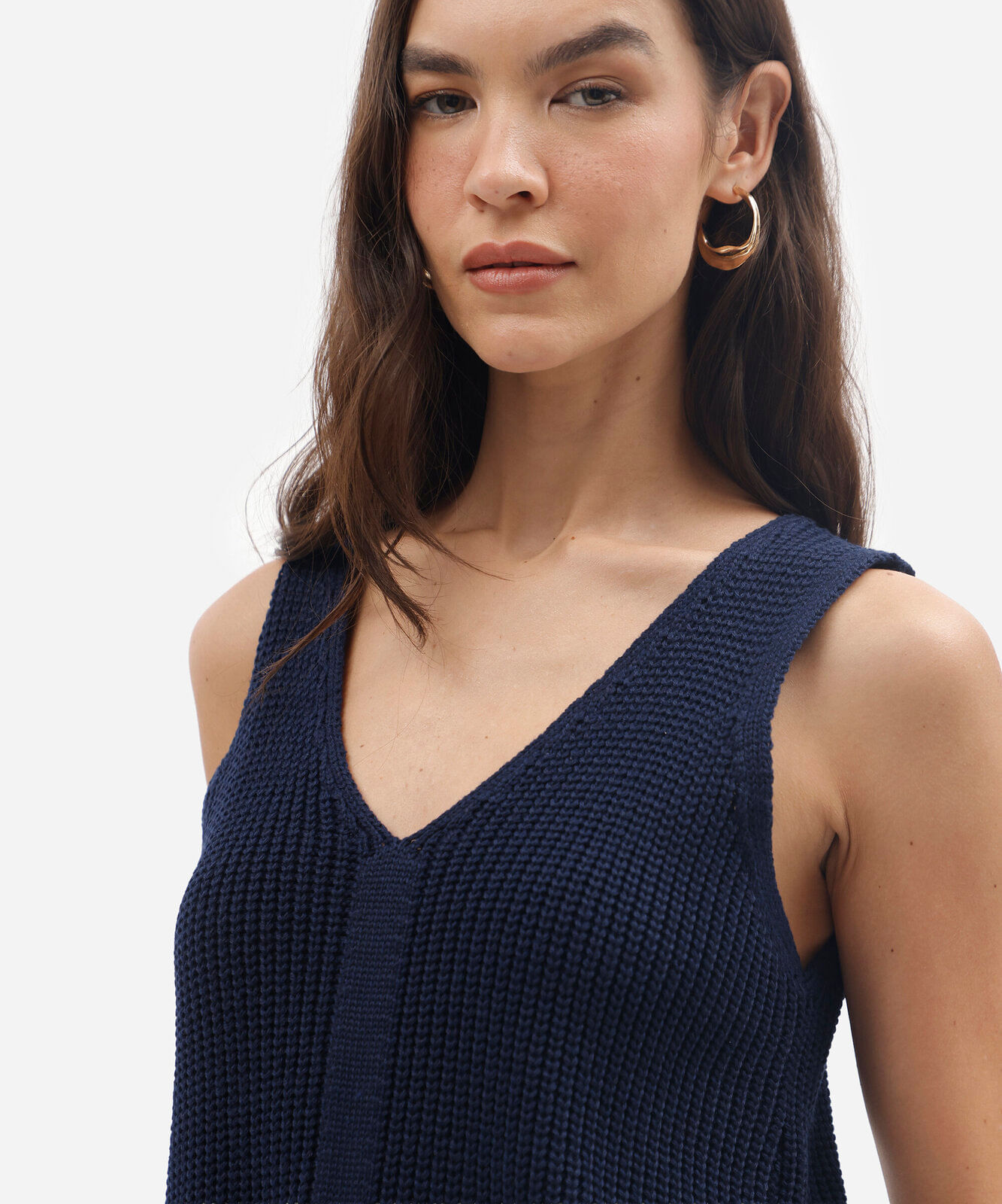 colete feminino de tricot decote v azul